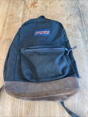 Jansport vintage black backpack suede leather bottom